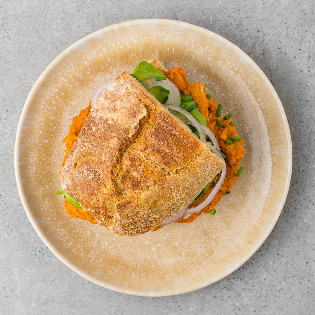 Vegan tuna sandwich with wholemeal baguette