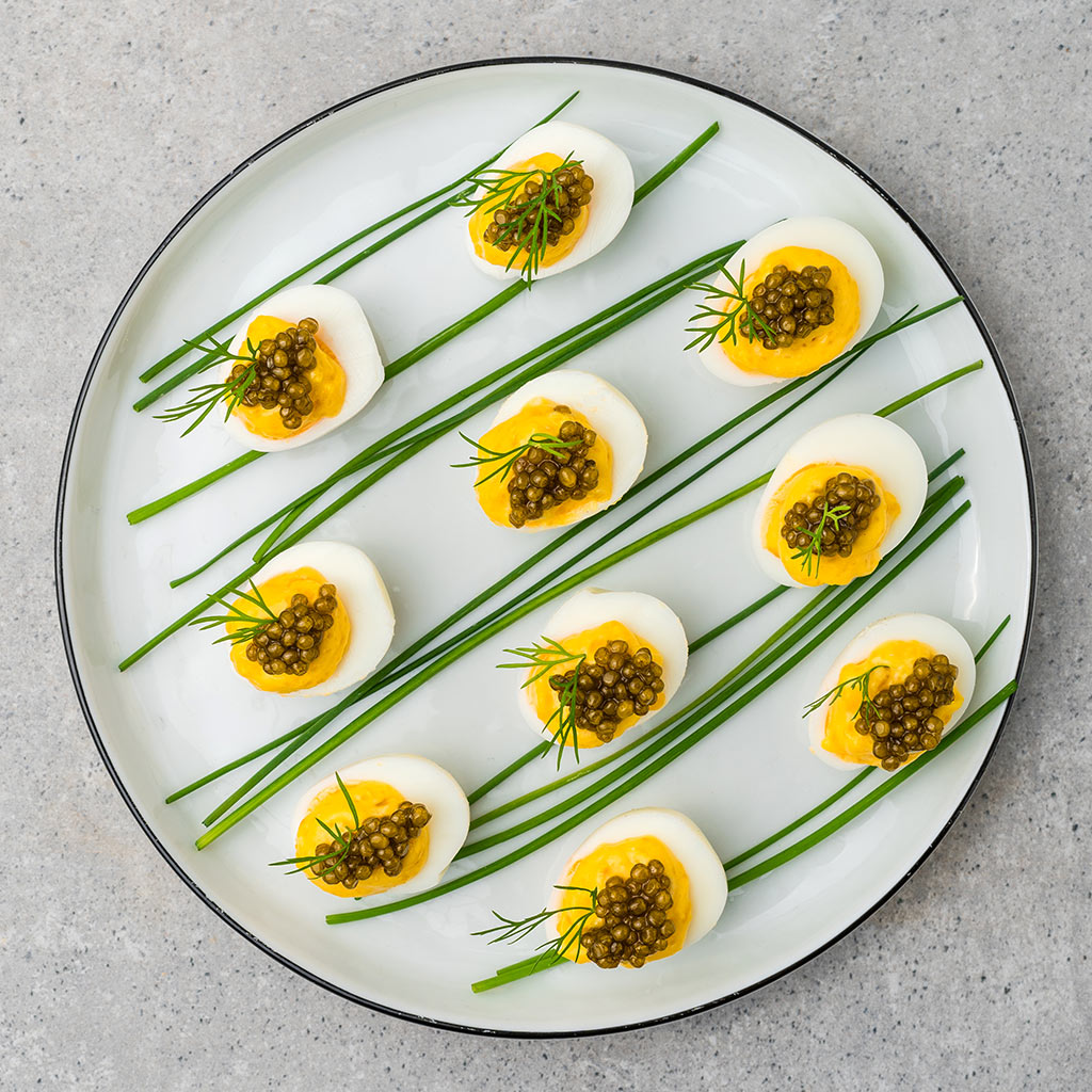 Caviar on stuffed quail eggs recipe HONEST CATCH